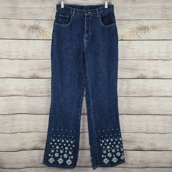 Vintage Women's Stefano International Embroidered Denim Jeans Floral Size 12 - Picture 2 of 9